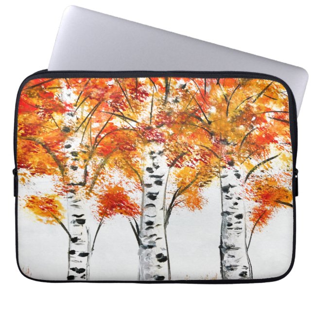 Capa Para Notebook Aquarela Bétulas Árvores Outono Folhas Laranjas (Frente)