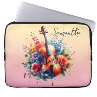 Capa Para Notebook Aquarela Cello e Flores Personalizadas