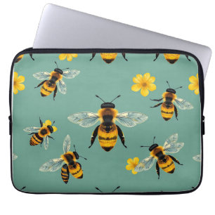 Capa Para Notebook Aquarela de Abelha Bumble Bee Realista com Mel
