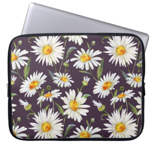 Capa Para Notebook Aquarela de Margaridas: Flores Escuras Sem Costura