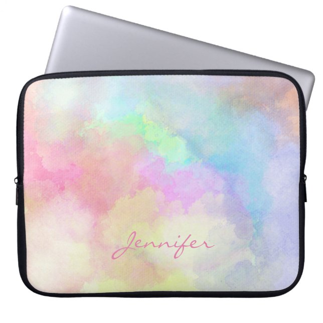 Capa Para Notebook Aquarela em Pastel Suave com Monograma (Frente)