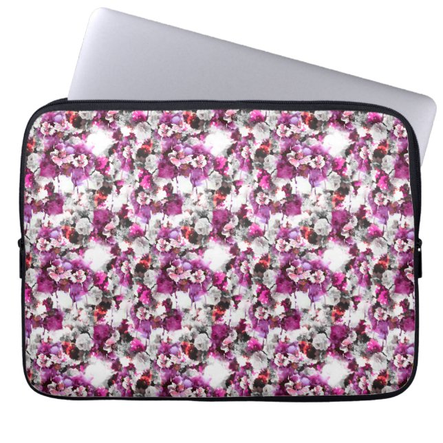 Capa Para Notebook Aquarela Floral - Design abstrato rosa e branco (Frente)