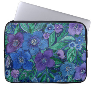 Capa Para Notebook aquarela, flores azuis