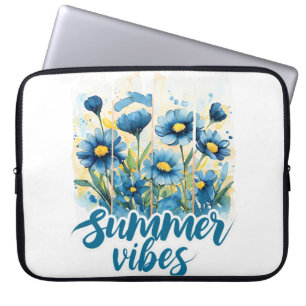 CAPA PARA NOTEBOOK AQUARELA MARGARIDAS AZUIS & AMARELAS E VIBRAÇÕES D