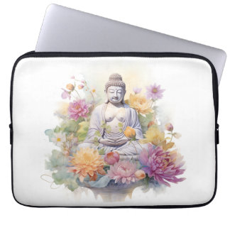 Capa Para Notebook Aquarela Serene Buddha Cor-de-rosa Flores Amarelas