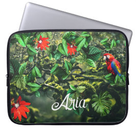 Capa Para Notebook Arara-escarlate na selva com flores