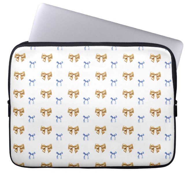Capa Para Notebook Arco de coquete azul e Dourado (Frente)
