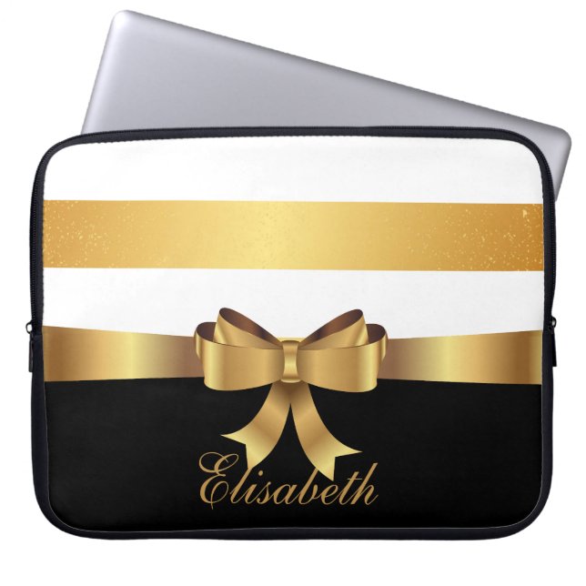 Capa Para Notebook Arco de Ouro Dourado, Black Bold Strips (Frente)