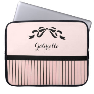 Capa Para Notebook Arco e nome preto Pinstripes, cor-de-rosa-chic