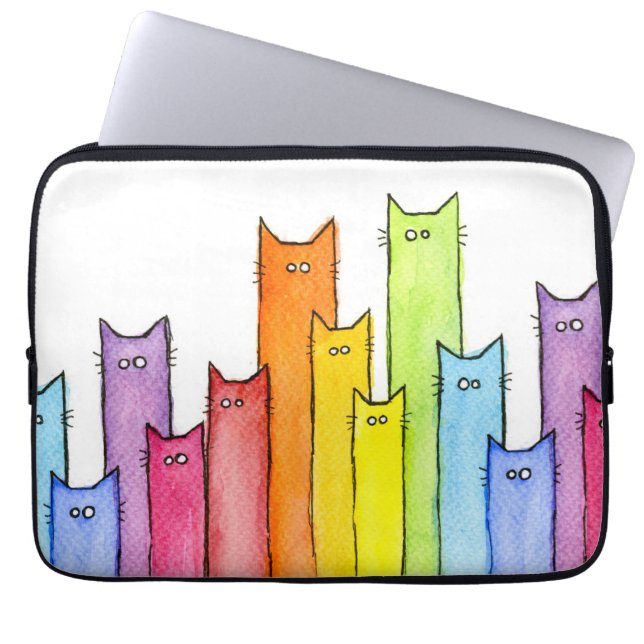 Capa Para Notebook Arco-íris da bolsa de laptop dos gatos (Frente)