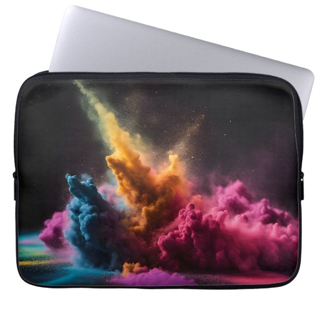 Capa Para Notebook Arco-Íris Explosão em Pó Preto (Frente)