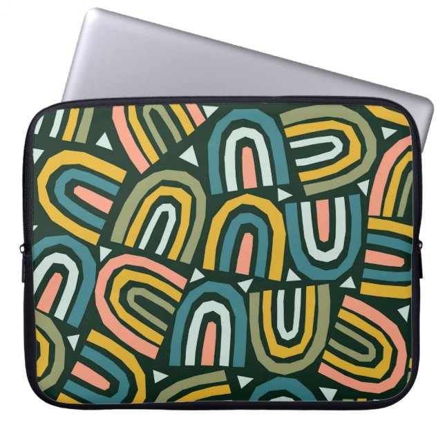 Capa Para Notebook Arcos-chuva em estilo geométrico, padrão de safra. (Frente)