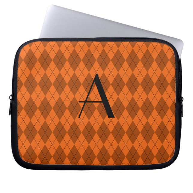 Capa Para Notebook Argyle da laranja do monograma (Frente)