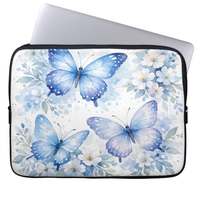 Capa Para Notebook Arranjo Floral Borboleta Azul (Frente)