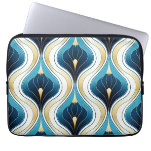 Capa Para Notebook Art Deco Blue Ogee Dourado Cream Padrão