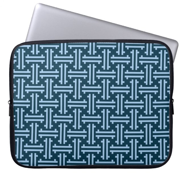 Capa Para Notebook Art Deco Chinês Fret, Indigo e Sky Blue (Frente)