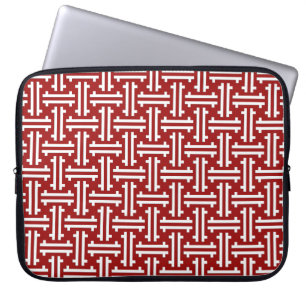 Capa Para Notebook Art Deco Chinês Fret, Vermelho Escuro e Branco