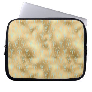 Capa Para Notebook Art Deco Diamond Patterno 2, Dourado e Teal