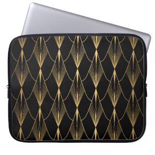 Capa Para Notebook Art Deco: Dourado Luxo sem costura preto