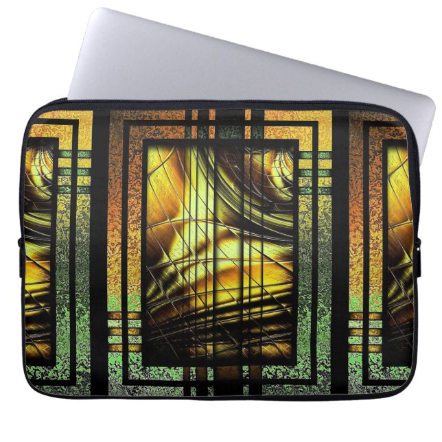 Capa Para Notebook Art Deco Em Verde E Dourado (Frente)