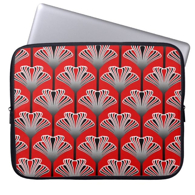 Capa Para Notebook Art Deco Lily, Deep Red e Cinzas / Cinzas (Frente)