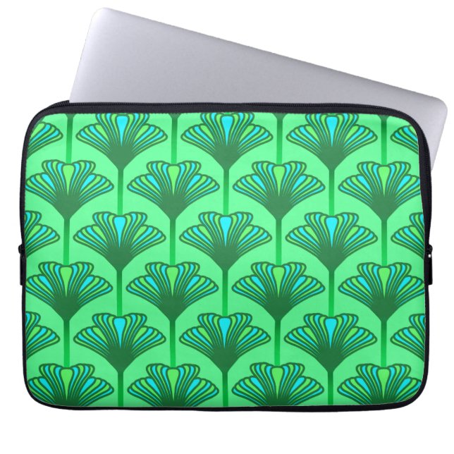 Capa Para Notebook Art Deco Lily, Jade Green e Turquesa (Frente)