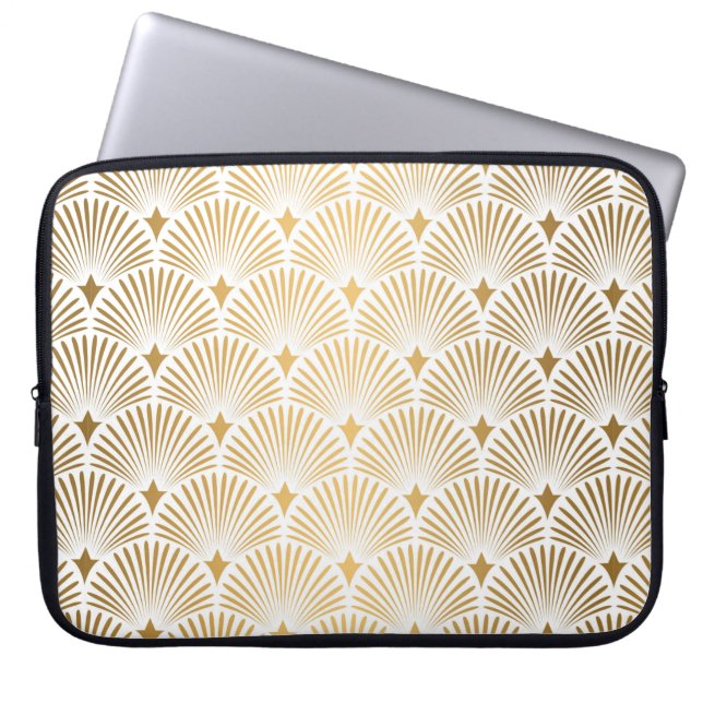 Capa Para Notebook Art Deco Pattern. Serralheiro branco e dourado (Frente)