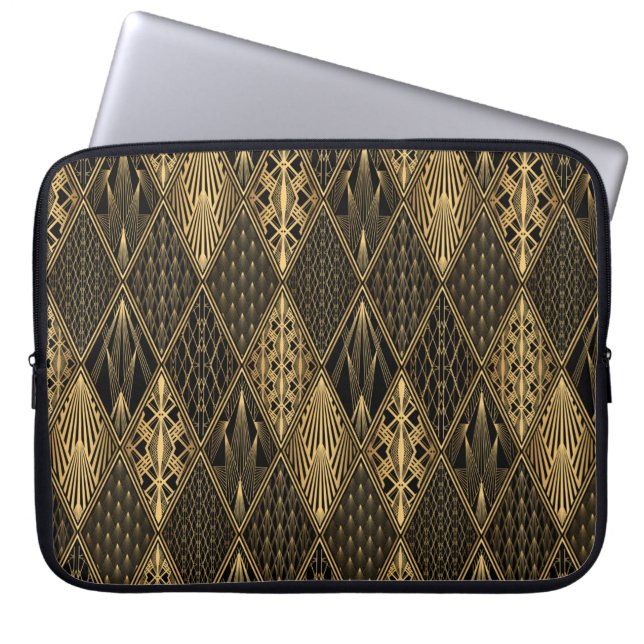 Capa Para Notebook Art Deco Pattern. Serralheiro preto sem costura e  (Frente)