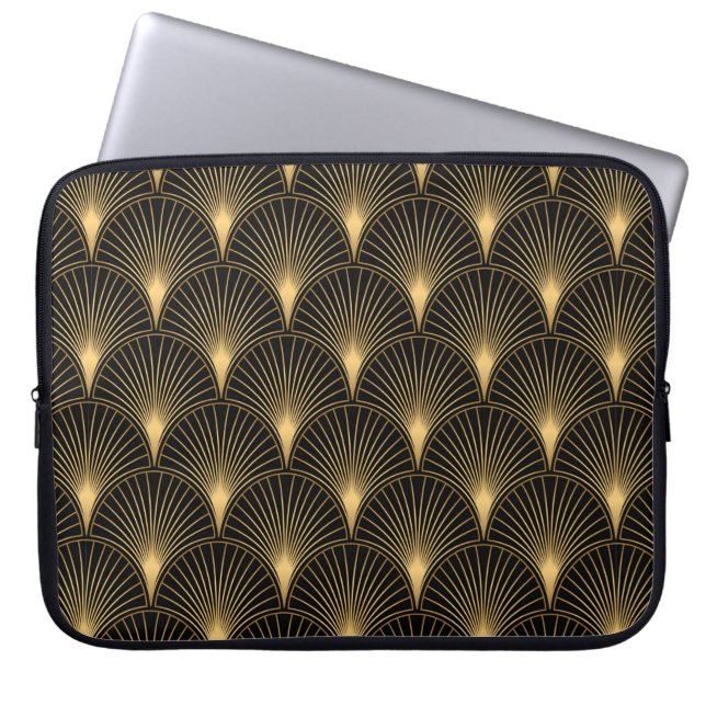 Capa Para Notebook Art Deco Pattern. Serralheiro preto sem costura e  (Frente)