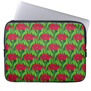 Capa Para Notebook Art Nouveau red Carnações florais damasco