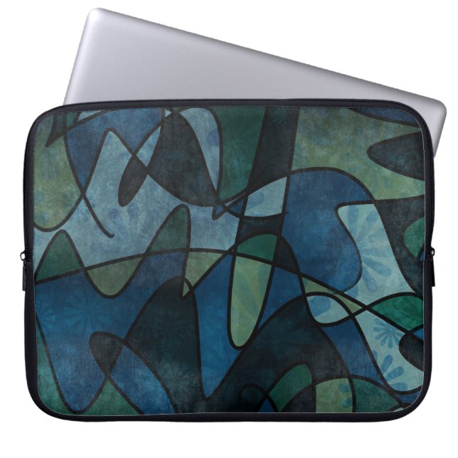 Capa Para Notebook Arte Abstrata em Vidro Pintado Digital Azul Verde  (Frente)