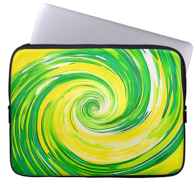 Capa Para Notebook Arte Abstrata Espiral Verde Amarelo (Frente)