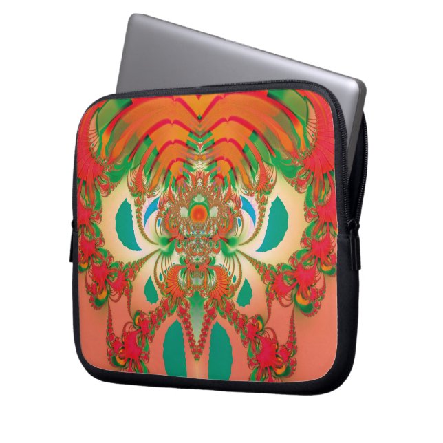 Capa Para Notebook Arte Abstrata Fractal da Coruja Vermelha (Frente Esquerda)