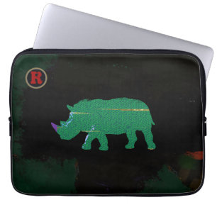 Capa Para Notebook Arte animal de rinoceronte verde
