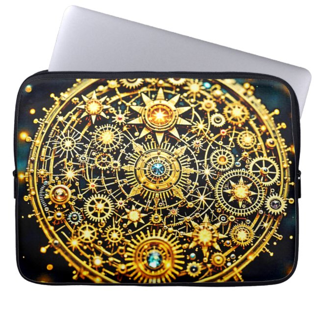 Capa Para Notebook Arte Celestial de Relógio Dourado (Frente)