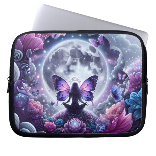 Capa Para Notebook Arte Cósmica da Lua Cheia da Borboleta Zen Mística (Frente)