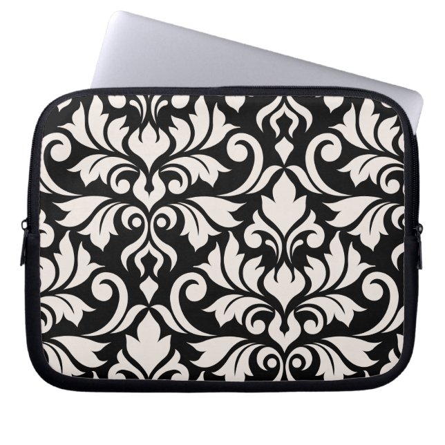 Capa Para Notebook Arte Damasco I Creme em Preto (Frente)