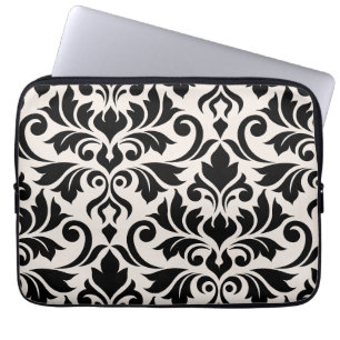 Capa Para Notebook Arte Damasco I Preto em Creme
