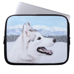 Capa Para Notebook Arte de Cão Siberiana (Prata e Branca)