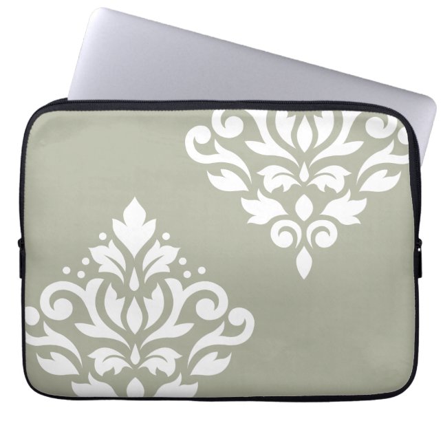 Capa Para Notebook Arte de Damasco de Rolagem I Branco sobre Verde (Frente)