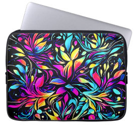 Capa Para Notebook Arte de Explosão Floral Neon