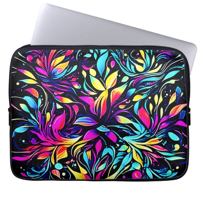 Capa Para Notebook Arte de Explosão Floral Neon (Frente)