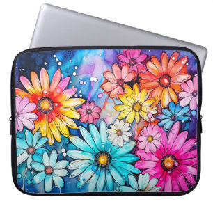 Capa Para Notebook Arte de Flor Colorida de Cores Aquáticas