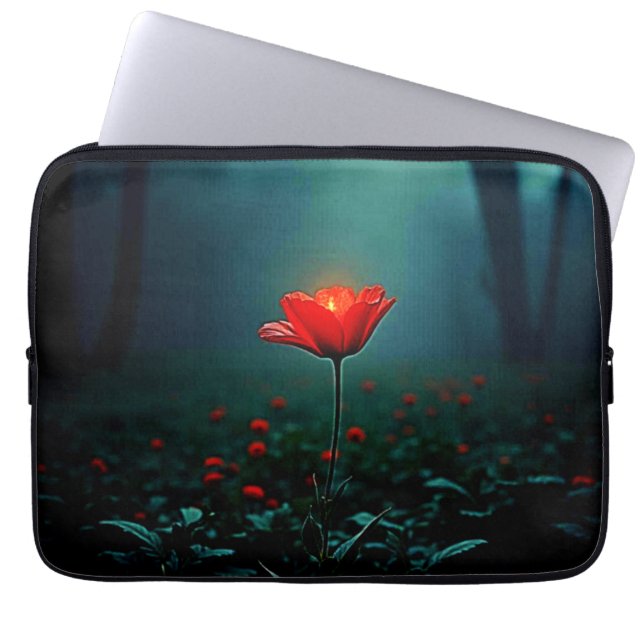 Capa Para Notebook Arte de Flor Vermelha Única e Radiante (Frente)