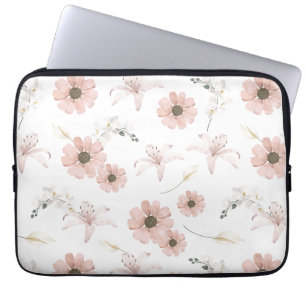 Capa Para Notebook Arte de Flores Rosa Bege em Aquarela