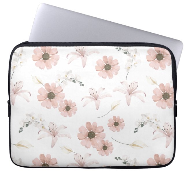 Capa Para Notebook Arte de Flores Rosa Bege em Aquarela (Frente)