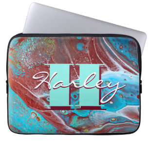 Capa Para Notebook Arte de Fluxo Acrílico de Cobre e Teal
