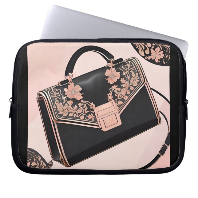 Capa Para Notebook Arte de IA preta e rosa (Frente)