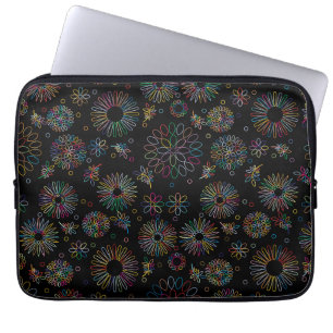 Capa Para Notebook Arte de Linha Colorida Espirais Flores em Preto