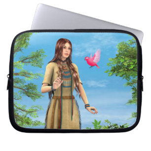 Capa Para Notebook Arte de Mulher Indígena Americana Floresta Pássaro